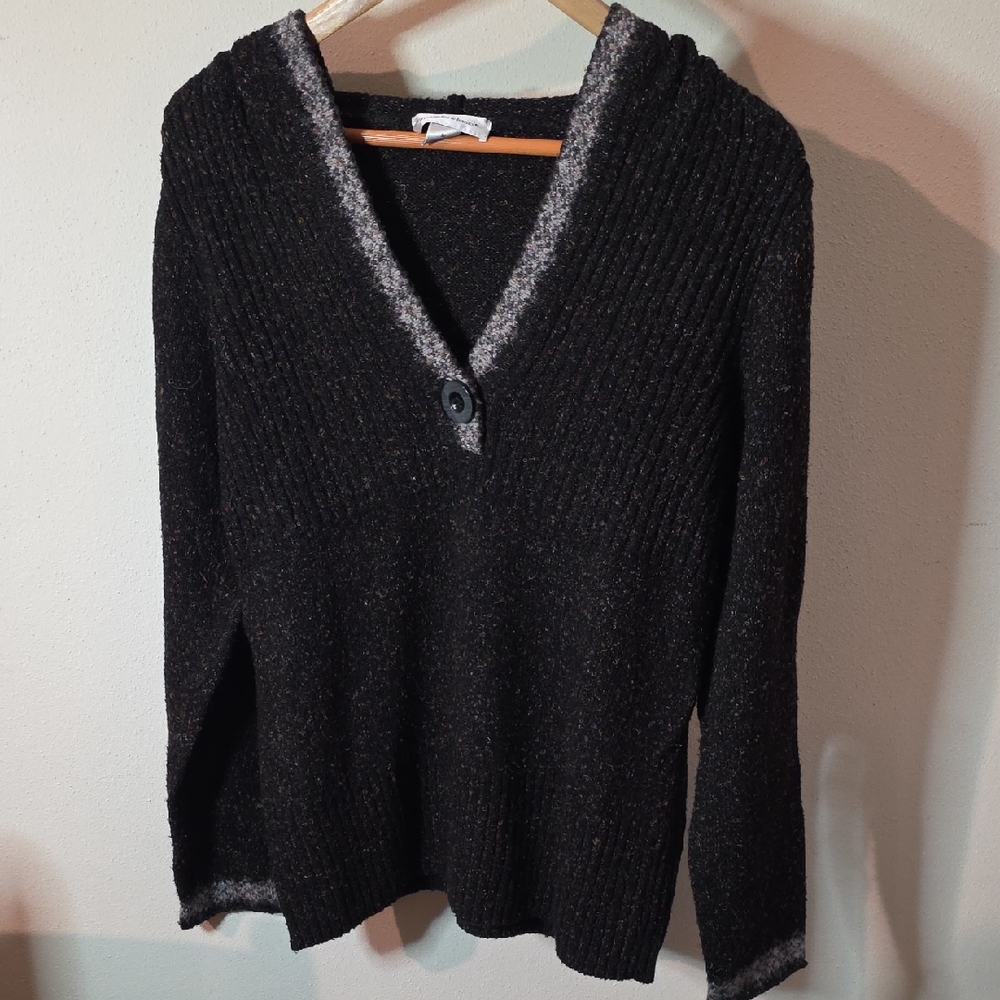 Christopher & Banks Black V-Neck Sweater with Gray Trim